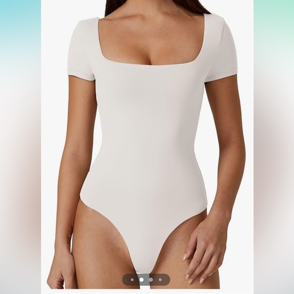 NWT QINSEN Square Neck Short Sleeve Double-Layer Bodysuit Fashion T-Shirt Tops - Picture 1 of 7